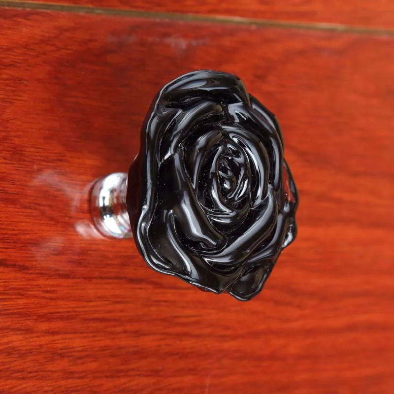 55mm Bigger Size Glass Crsytal Rose Knobs Silver Clear Blue Black