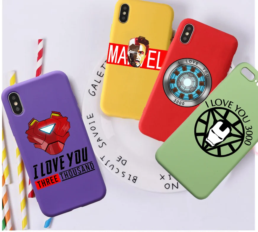 

Iron Man I love you 3000 Candy Color TPU Case phone For iphoneX XS XR XSMAX Avengers Endgame Pink Red yellow White Cover
