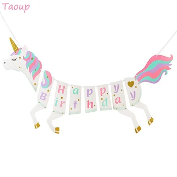 

Taoup Birthday Unicorn Banner Happy Birthday Banner Fabric Paper Flags and Banners Birthday Party Decors Kids Unicornio Party