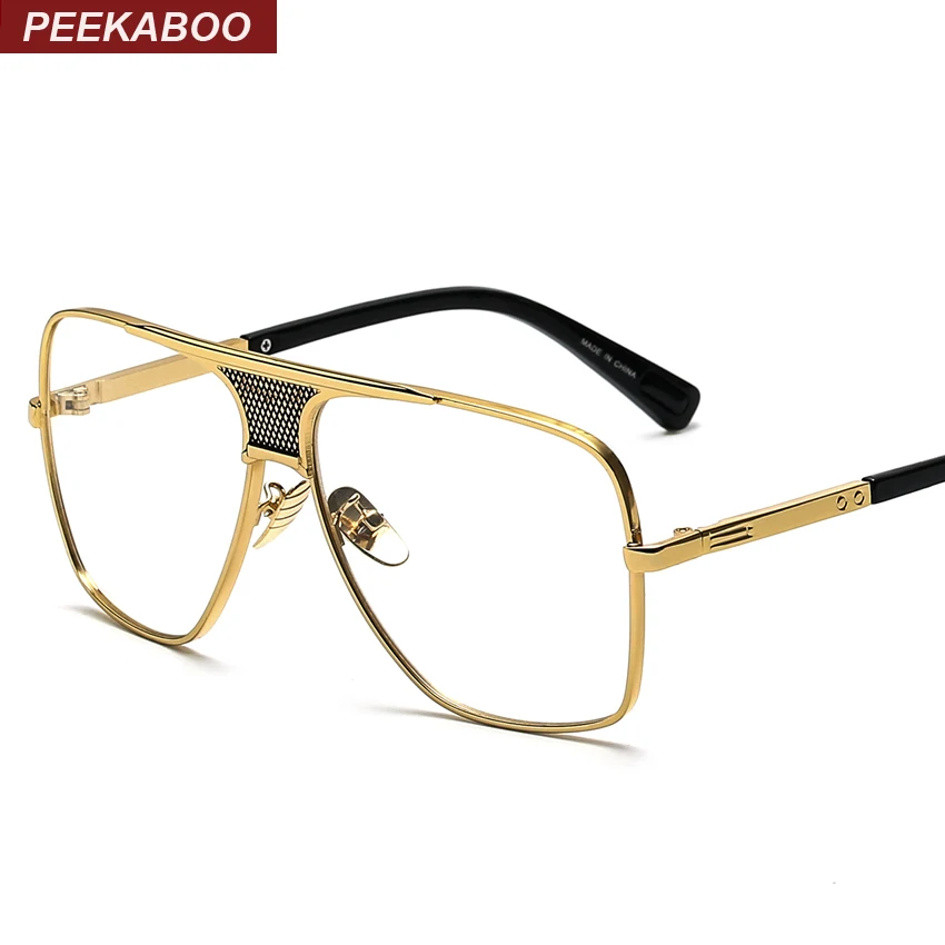 

Peekaboo Flat top men glasses frame branded designer big square metal gold frame glasses for men optical high quality lunettes