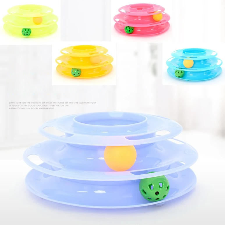

Pets Interactive Toys Cats Two-tier Turntable Pet Intellectual Track Tower Funny Cat Toy Plate 2 Balls 5colors