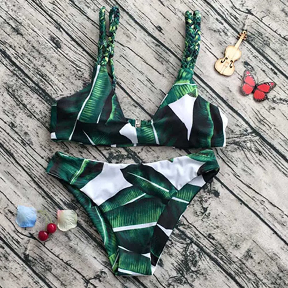 women's Swimming Suit Summer Sexy Swimsuits Plus Size Bikini Bra Set Leaves For Rope Swimsuit Push-up Swimwear Mujer | Женская