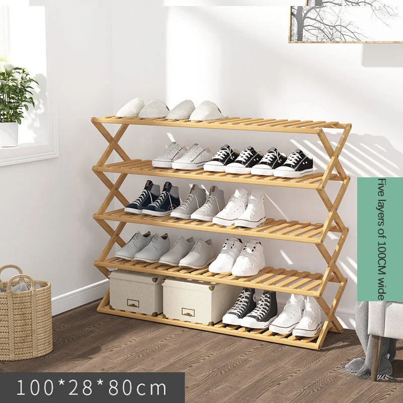 Складной стеллаж для обуви из бамбукового дерева, органайзер для хранения обуви, полка, устойчивая подставка для гостиной, обувной шкаф, домашняя Входная мебель - Цвет: 5-Tier-100cm