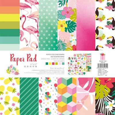 

11 inch colorful tropical life flamingo toucan plant background paper pads patterns 26sheets,DIY Craft Scrapbooking Paper Pack