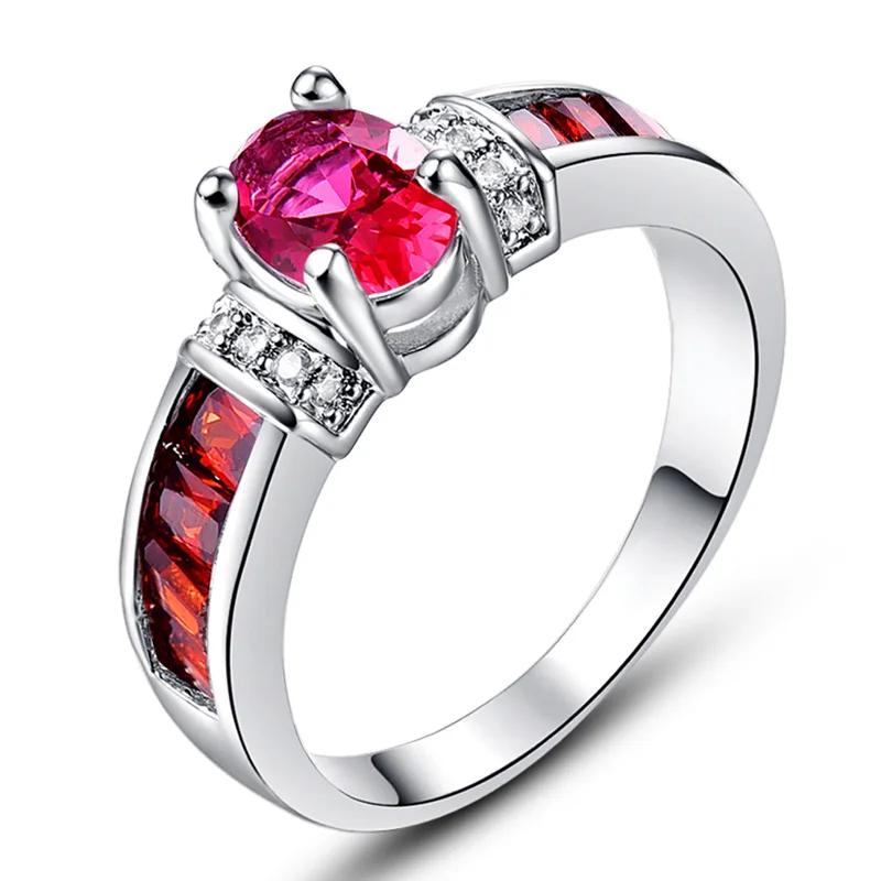 Lingmei Симпатичные Модные обручальные кольца овальные разноцветные циркониевые серебряные и белые золотые кольца Размер 6-13 юбилейные Коктейльные подарки - Цвет основного камня: RED