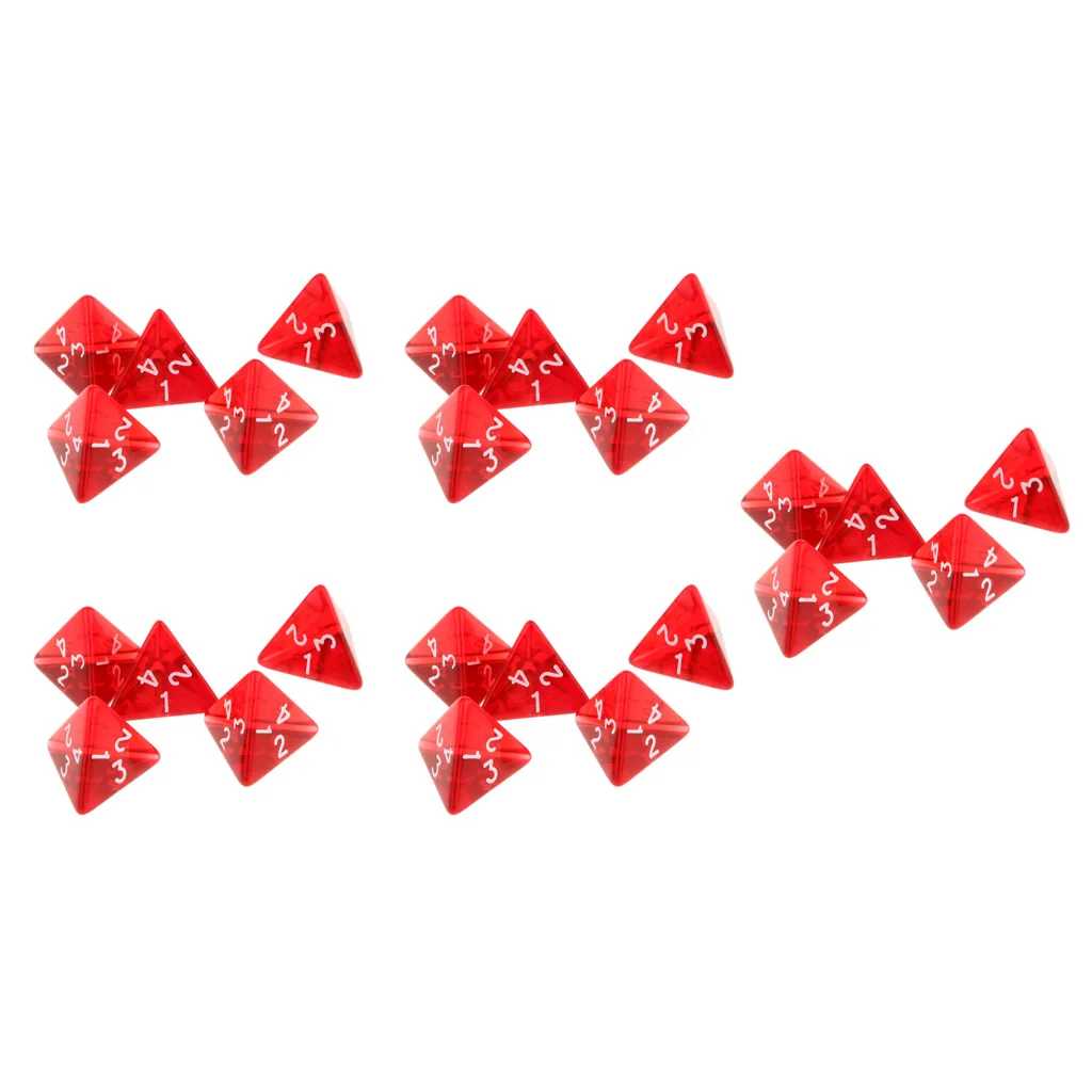 25 Pieces 4 Sided Plastic Polyhedral Dice Gem Numeral Dices Red Table Board Game Accessories for Dungeons Dragons