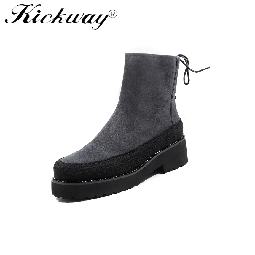 

Kickway Motorcycle Boots Women Ankle Boots Autumn 2018 Fashion Zip Martin boots black short Boots chunky Platform shoes Big Size
