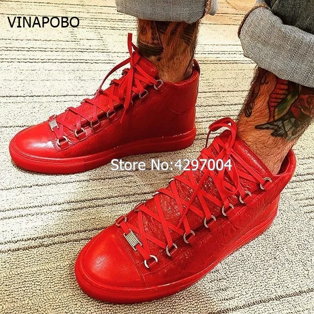 Wholesale High Top Men Casual Shoes Arena Wrinkled Leather White Red Black Drop Shipping Fashion Men's Trainers Shoes Size 38-46