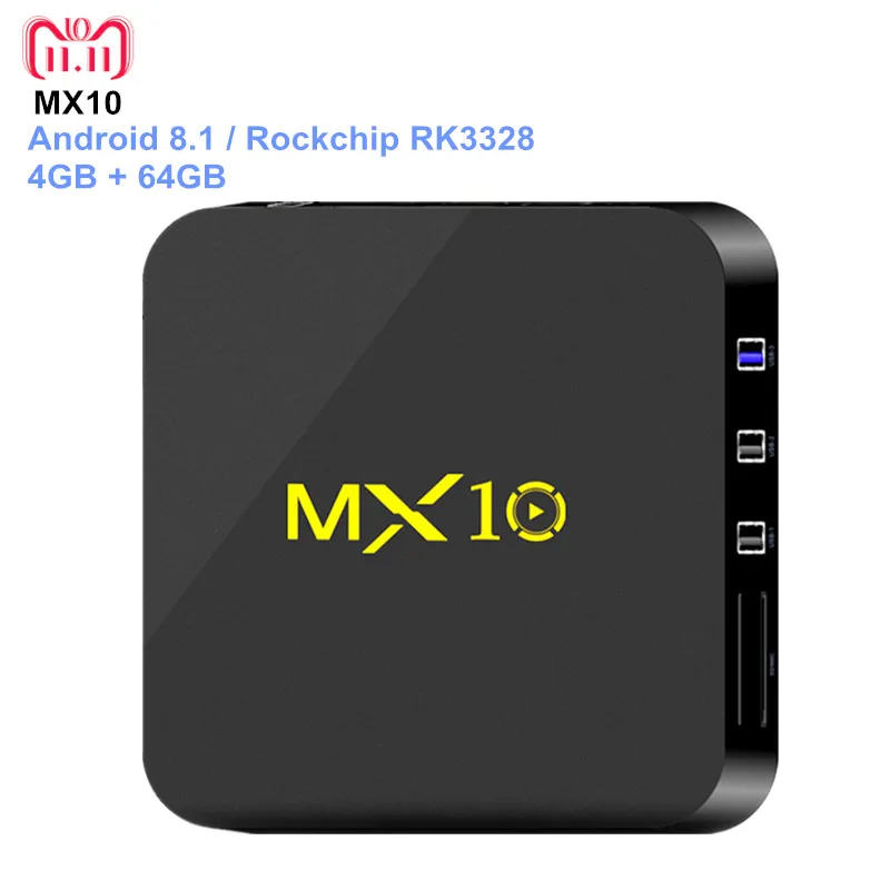 

MX10 Smart TV BOX Android 8.1 Rockchip RK3328 DDR4 4GB Ram 64GB Rom IPTV Smart Set-Top Box 4K USB 3.0 HDR H.265 Media Player Box
