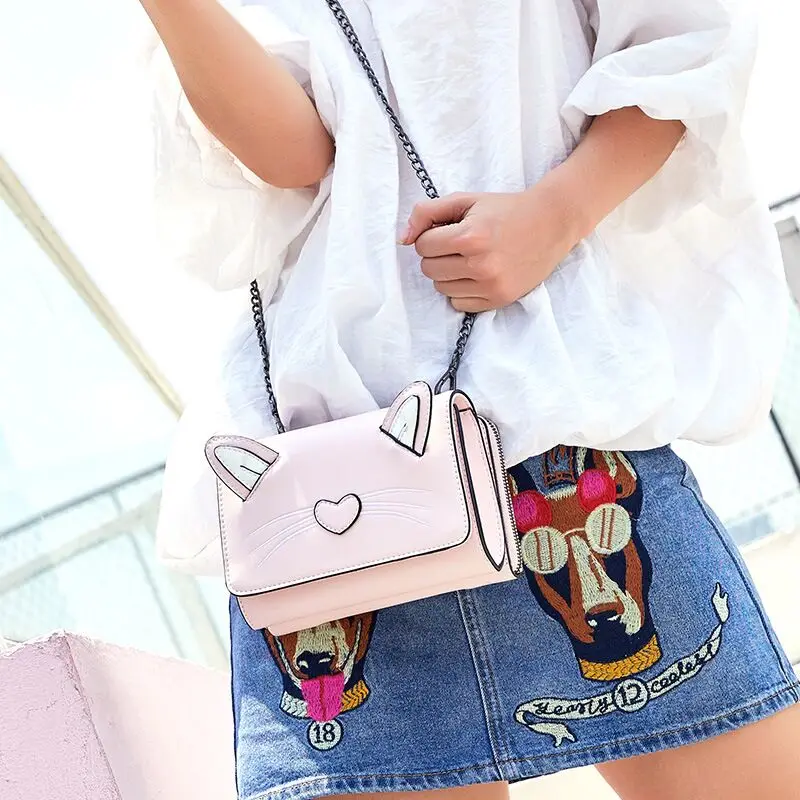 

Original Vento Marea Ladies Cross Body Bags Chain Strap Mobile Phone Shoulder Pouch PU Leather Cute Cat Cartoon Messenger Wallet