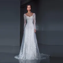Romantic Long Sleeves Lace Wedding Dress Sheath 2017 Fairy Bridal Gown Tulle Applique Sweetheart Open Back with Train