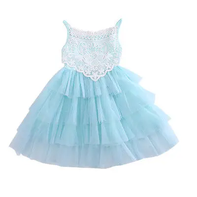 

Helen115 Lovely Kid Baby Girls Princess Light Blue Lace Sleeveless Ball Gown Dresses 1-6Years