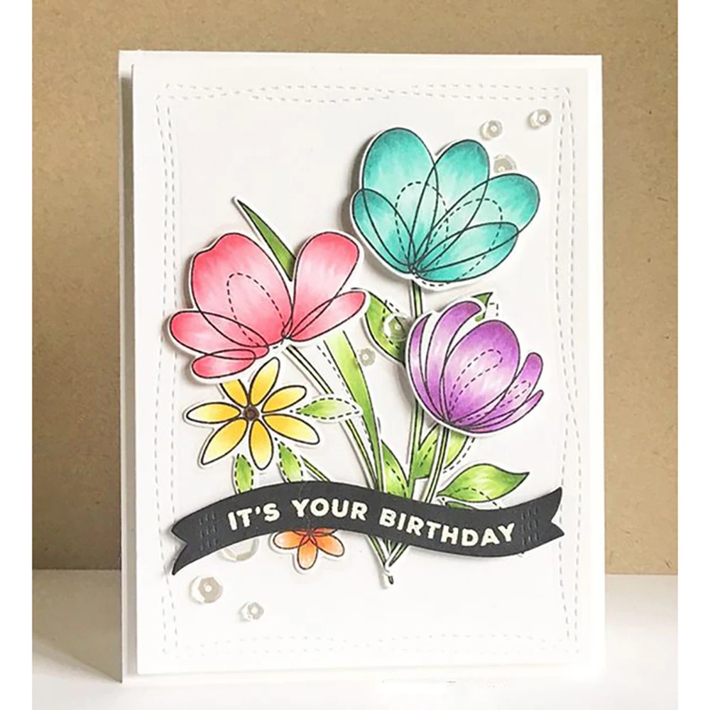 

Tulip Lily Flower Set Metal Dies Cut Cutting die Silica gel Clear Stamps Set Scrapbooking Embossing Stencils Photo Card Decor