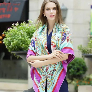 

Twill Silk Women Scarf European Fashion Geometric Maze Flowers Print Square Scarves 130*130cm Brand Quality Gift Luxury Shawl