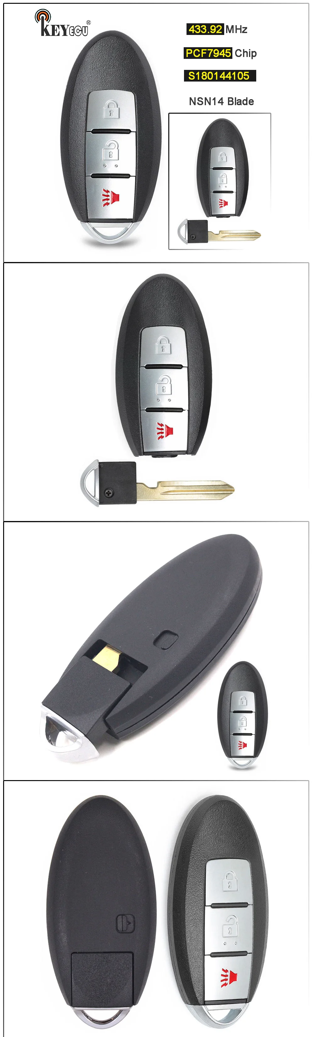 Keyforkess 433.92MHz PCF7945 Chip S180144105 KR5S180144106 sostituzione Smart Remote Car Key Fob 3 pulsante per Nissan Rouge 2014-2017 - HTB1RHhjKkKWBuNjy1zjq6AOypXaL