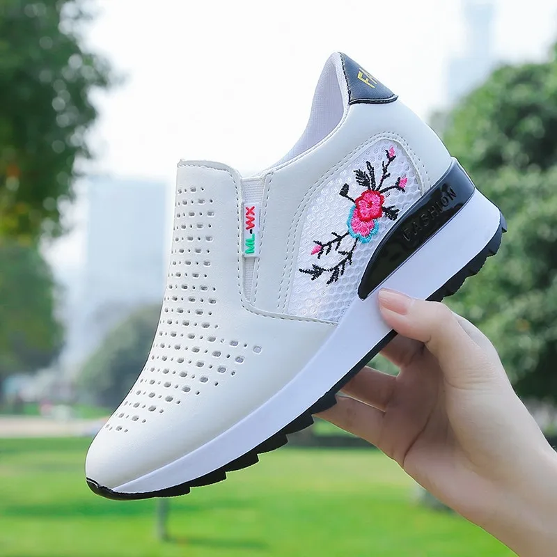 

Women's casual shoes 2019 foreign gas spring and summer breathable mesh red wild wedges with increased shoes