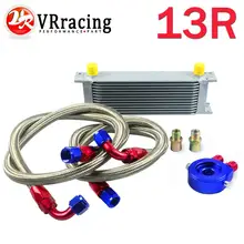 VR RACING AN10 OIL COOLER KIT 13ROWS TRANSMISSION OIL COOLER SILVER OIL FILTER ADAPTER BLUE STAINLESS