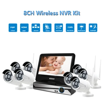 

PUAroom 8CH IP66 waterproof Outdoor bullet IP home security Surveillance Cameras Systems with 10inch LCD monitor