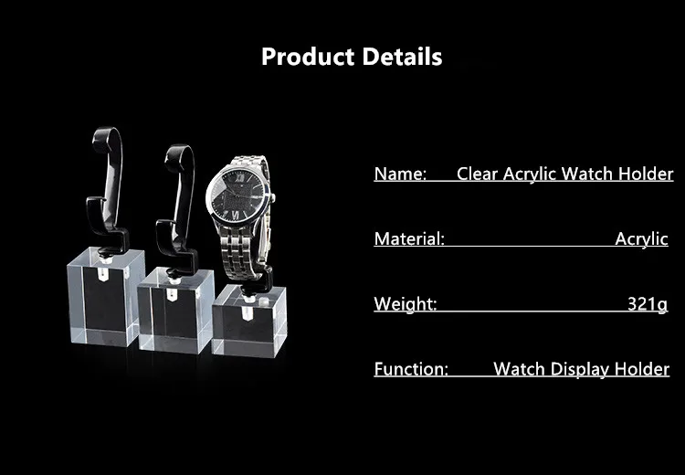 3 pcs Clear Acrylic Watch Display Holder Rubber C-Circle Watch Display Stand Perfect Quality