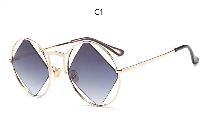 C1 gray lens Модные брендовые женские солнцезащитные очки с круглой квадратной оправой, женские солнцезащитные очки с полой полной оправой, стильные металлические зеркальные линзы - Цвет линз: C1 gray lens