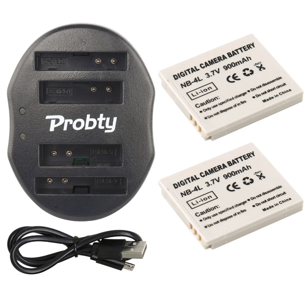 Probty 2Pcs Nb-4L Nb4L Batterie Digital + Usb Caricatore Doppio Per Canon Ixus 50 55 60 65 100 Sd40 Sd30 Sd200 Sd300 Sd780 Sd960