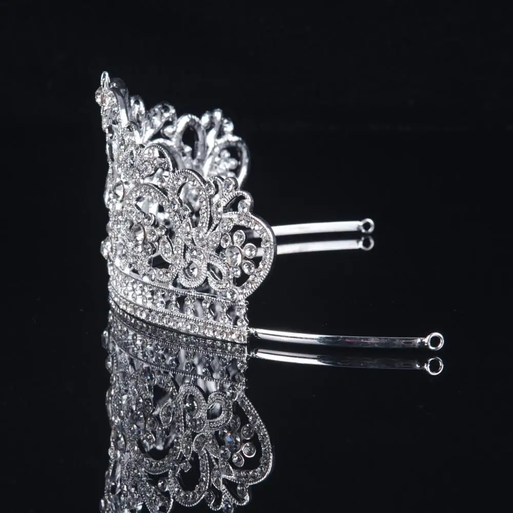 Remedios Crystal Wedding Prom Pageant Tiara Headpiece Bridal Princess Crown Headband With Pendant, Silver-Adult (3)