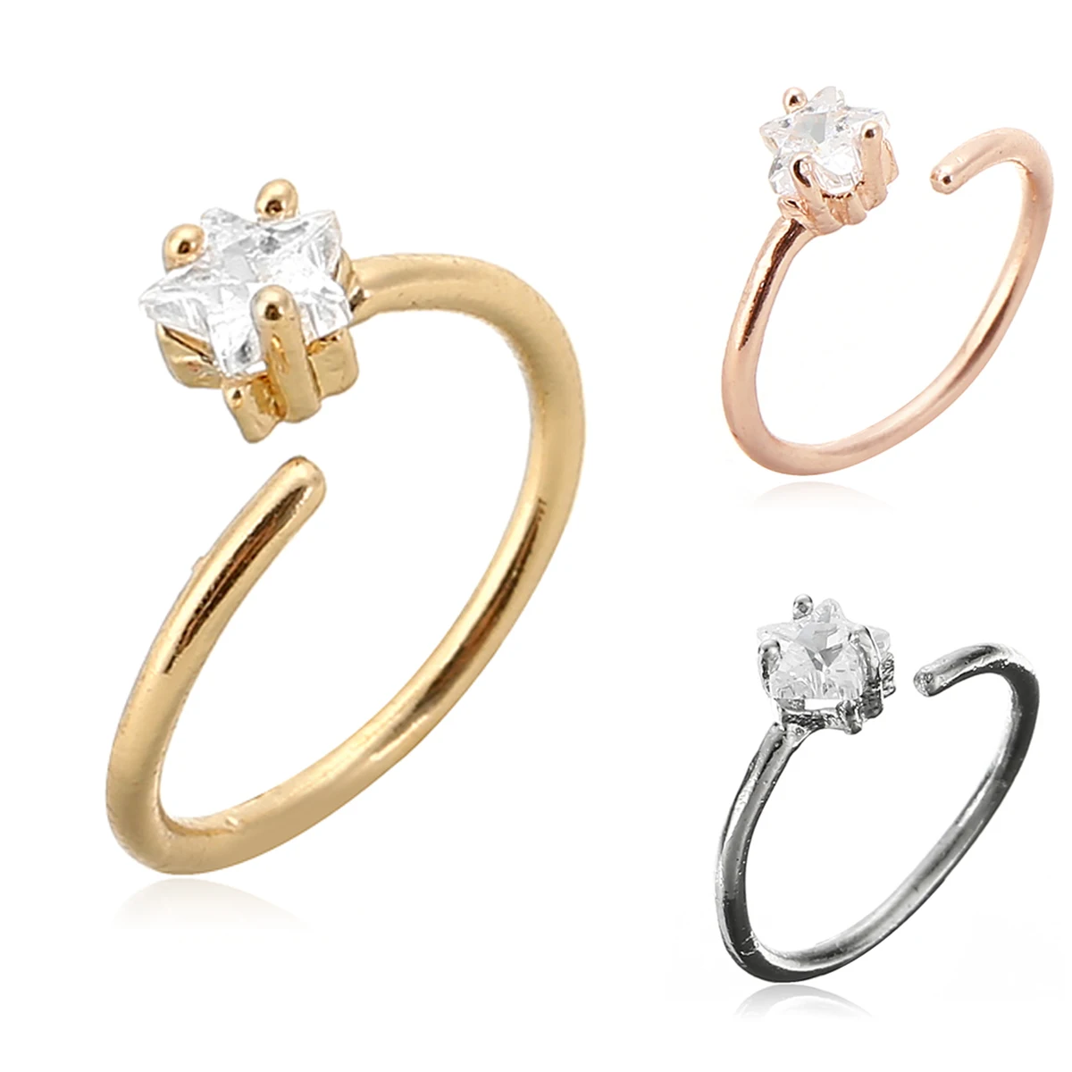 1Pcs Fashion Stainless Steel Nose Hoop Ring Shellhard Small Thin Star Crystal Rhinestone Nose Rings For Women Body Jewelry