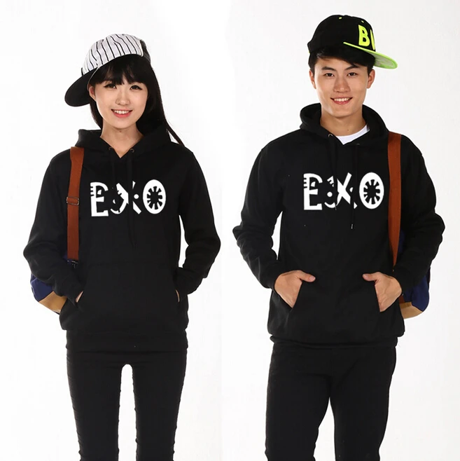 Kpop exo black pullover hoodies for fans supportive o neck sweatshirt casual lovers quality polerones  pullovers