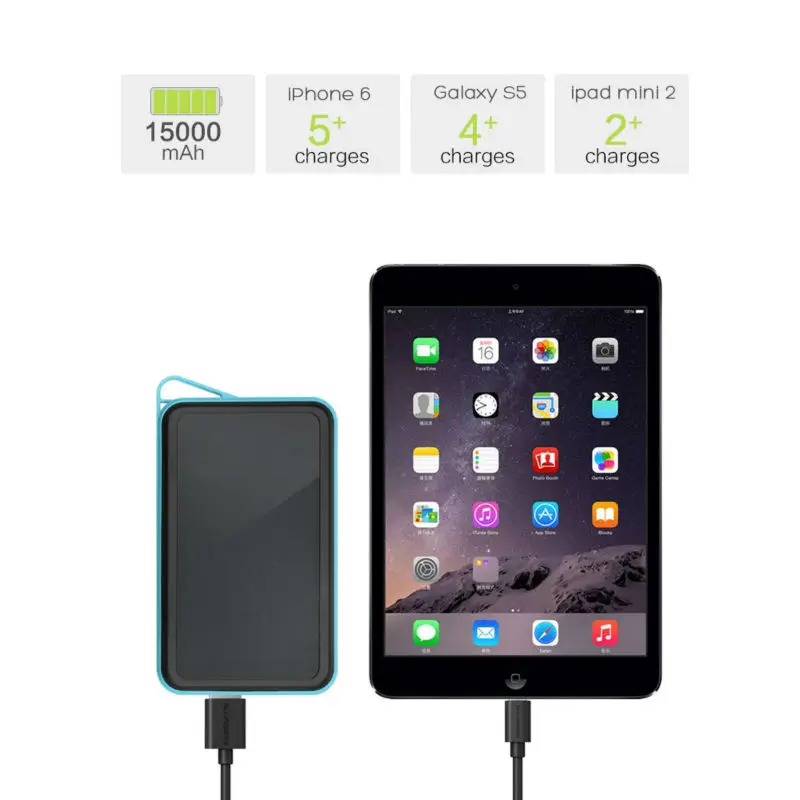  ALLPOWERS Solar Power Bank 15000mAh Dual USB Portable Power Charger Solar Panel for iPhone iPad Sam