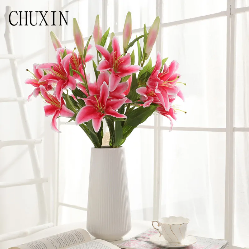 

11pcs/3 heads 95cm High quality lily silk flowers artificial flowers wedding home table decoration