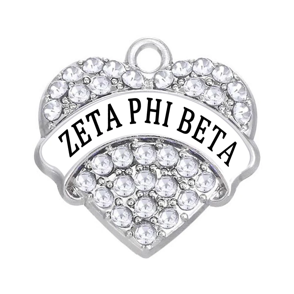 Новая мода стразы инкрустированный Металл ZETA PHI BETA подвеска в виде сердца для