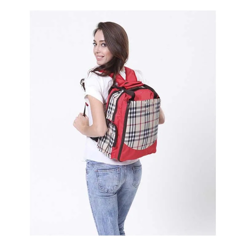 Portable Plaid Multi-function Mummy Bags Shoulder Bags for Baby Care Bags Waterproof Wearable Diaper Pads Diaper Bags Backpacks