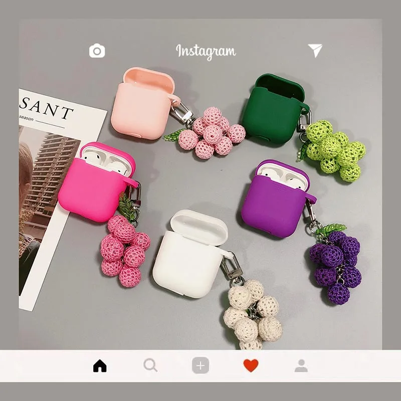 

Cute grape Decorative Earphone Case For Apple AirPods Silicone Case Bluetooth Headphone Protective Cover For Airpods Key Ring