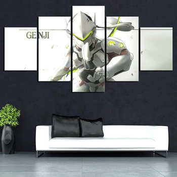 

5 Piece HD Cartoon Pictures Genji OVERWATCH Poster Wall Sticker OW Video Games Canvas Paintings Wall Art for Home Decor