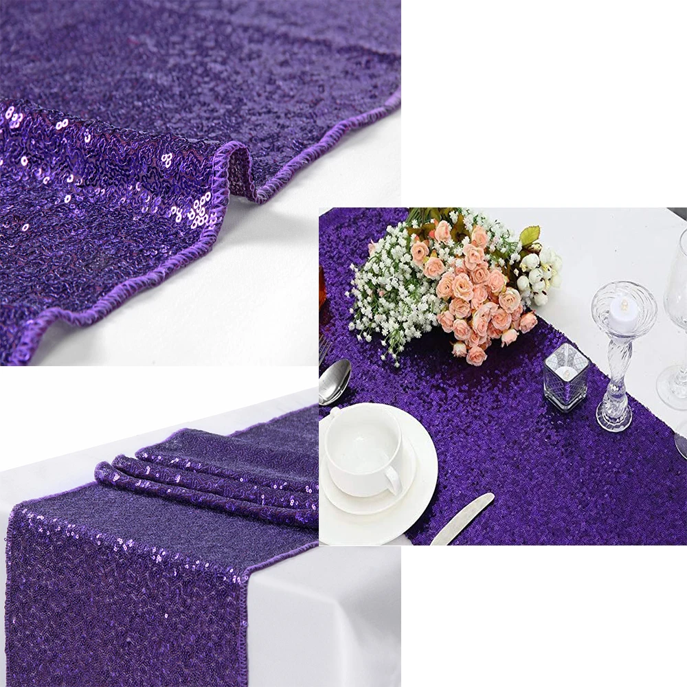 

30x180cm 12X72inchSparkly Purple Sequin Table Runner for Wedding Party Christmas Table Runner Tablecloth Decoration