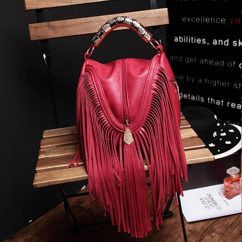 

BENVICHED 2019 new tassel handbag simple cool red single shoulder bag fashion women Satchel Bag c114