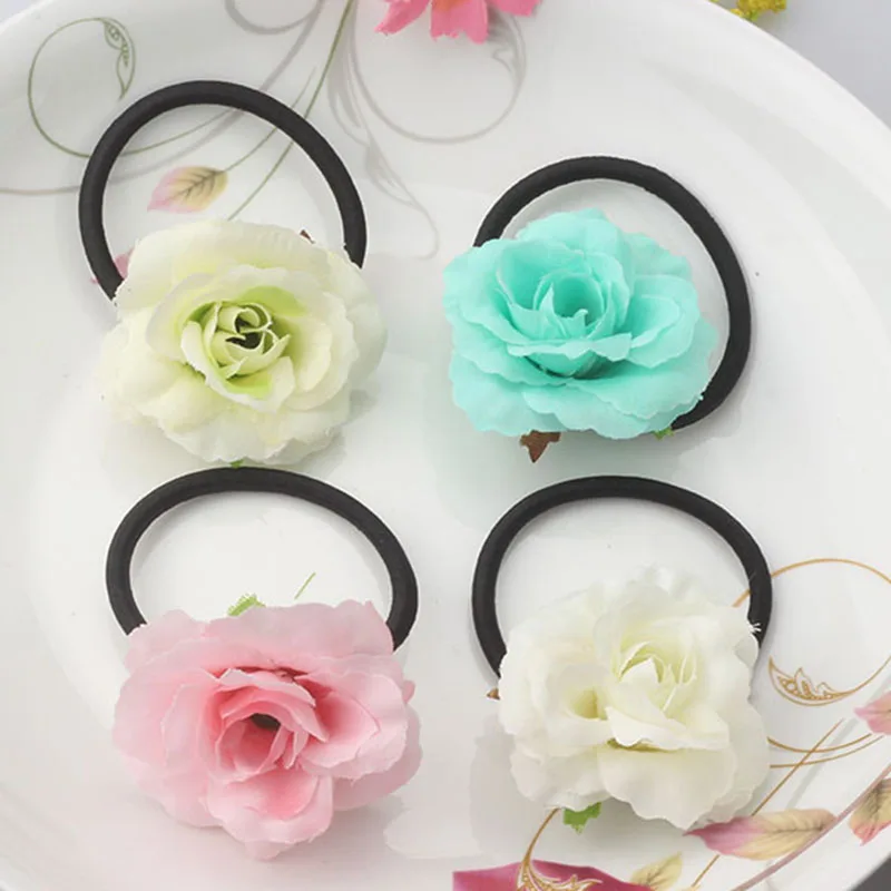 Hot Sale Summer Style Fabric Wraped Ponytail Holder Flower Children Hair Accessories Beauty Scrunchy Baby Elastic Hair Bands