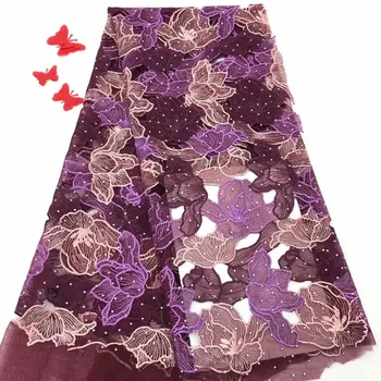 

Best Selling 2018 Products Embroidery French Lace Fabric High Quality Tulle Lace With Stones Women's Dress