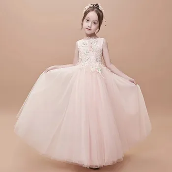 

Spring&Summer New Children's Girls Catwalk Piano Performance Princess Lace Dress Kids Teens Wedding Birthday Party Puffy Dress