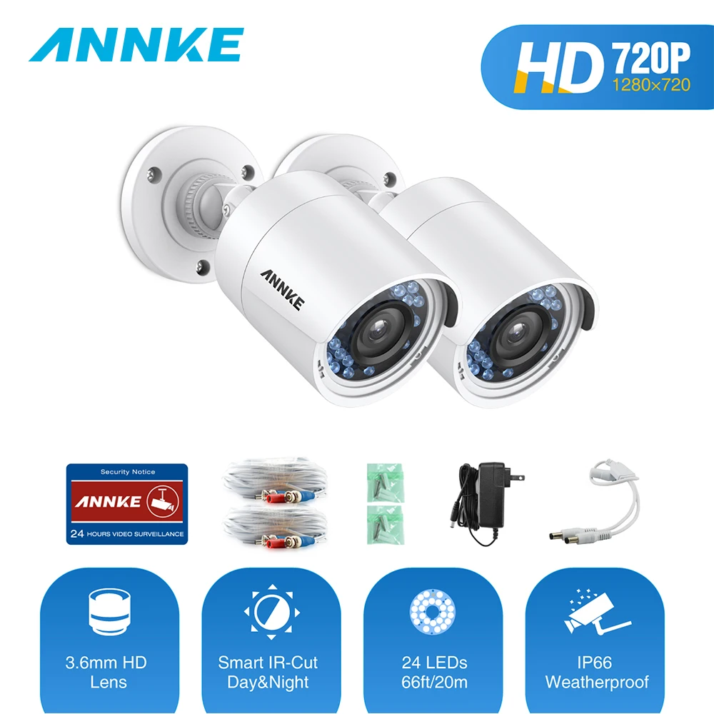 

ANNKE 720P 100W HD-TVI Bullet Weatherproof Outdoor Camera 2pcs Kit Infrared Night Vision CCTV Security Video Surveillance System