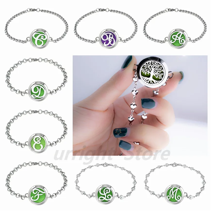 

Kids gift English letters Alphabet Essential Oil Diffuser Locket Perfume Bracelet Stainless Steel 25mm locket Bracelet 10pads
