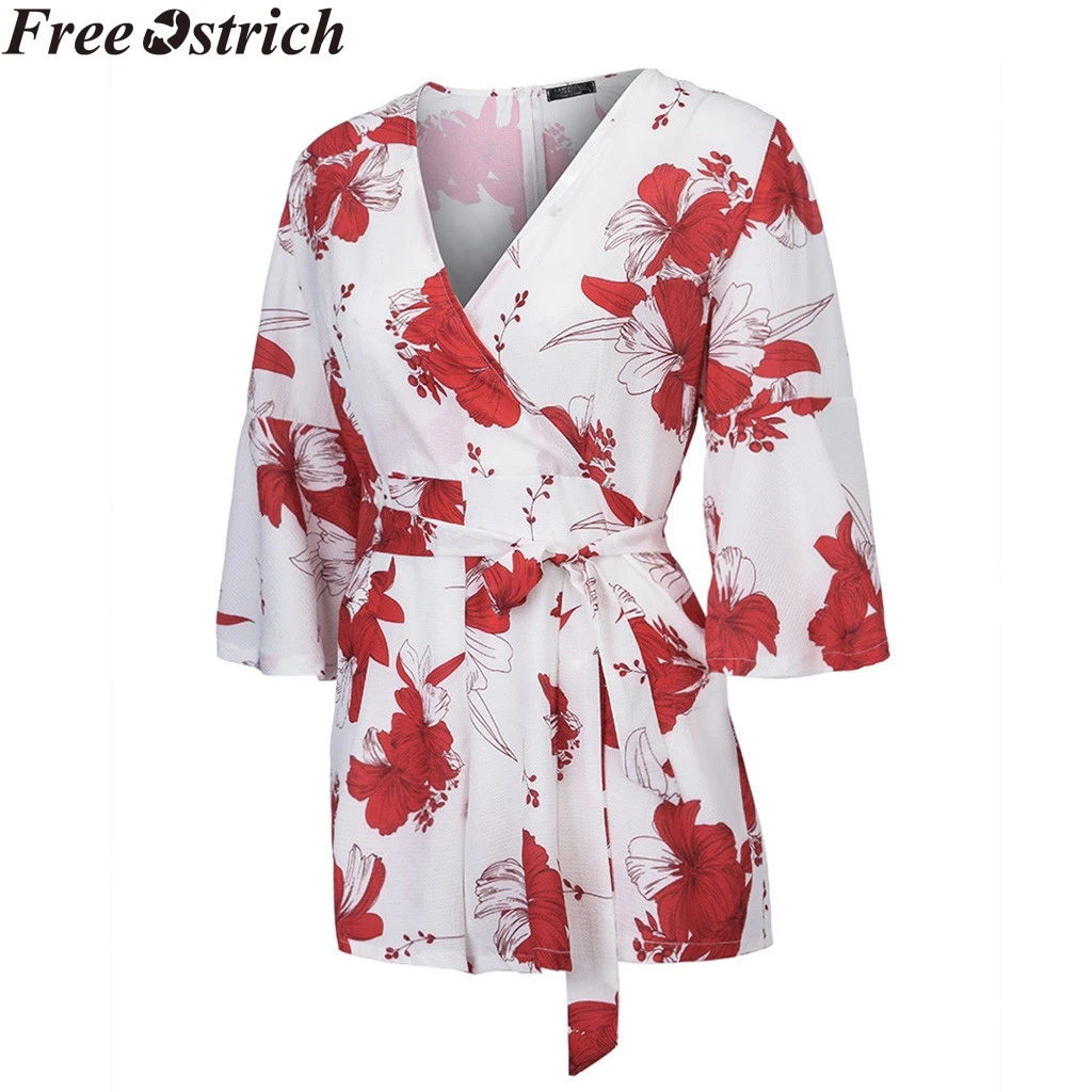 Women's Summer Belt Jumpsuit Short Sleeve Loose Flower Print High Waist Plus Size Ladies Casual V neck Rompers|Комбинезоны c