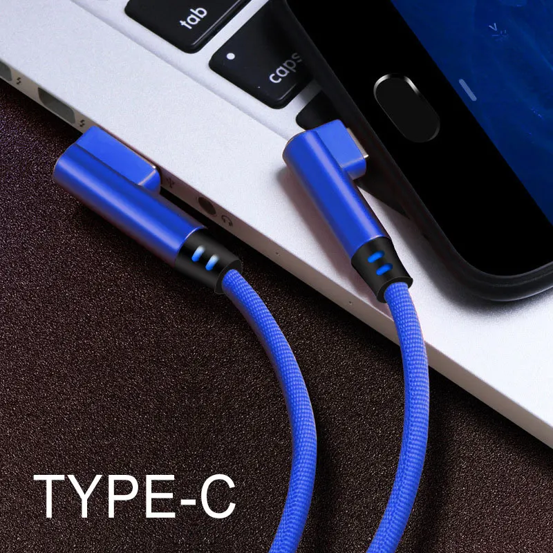 Двойной локоть кабель для передачи данных 90 градусов под прямым углом для зарядки мобильных телефонов Android кабели type-c iOS система кабель для зарядки игр - Цвет: Type c-Blue