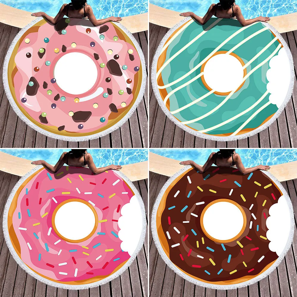 

Bohemian Donuts Beach Tapestry Hippie Sunshine Throw Towel Blanket Superfine Fiber Summer Boutique Round Beach Towels
