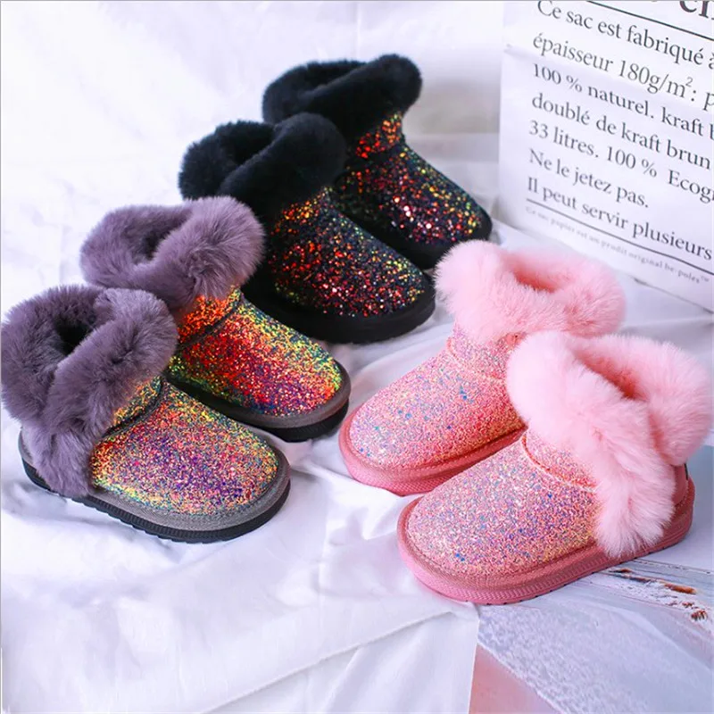 Fashion colorful bling girls winter boots snow boot for girls winter shoes dress shoes with fur kids toddler girls shoe EU 21-37