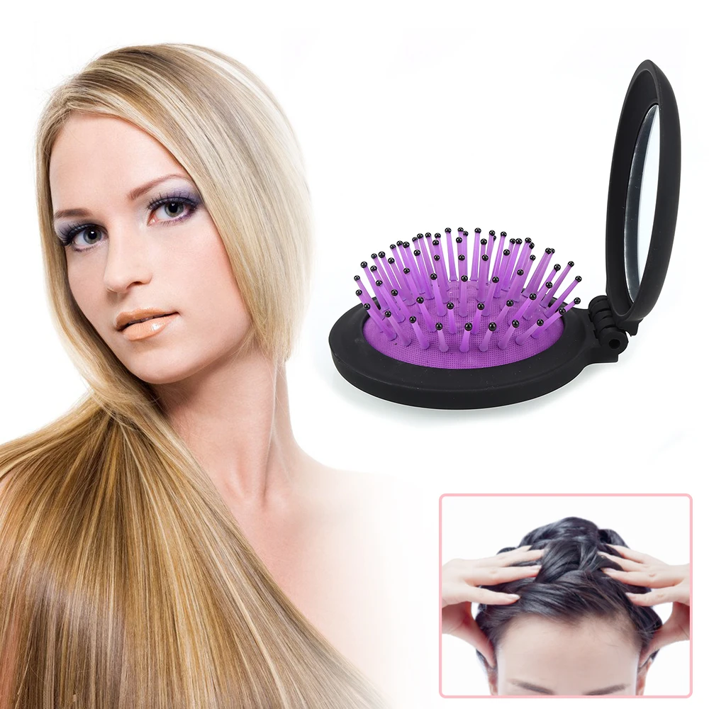 

Airbag Folding Massage Comb Round With Mirror Anti-static Hair Brushes Portable Travel Accessory for Lady 5 colors