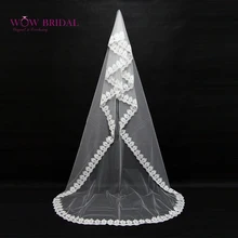 Wowbridal изящные невесты фата просто- разработанный вышитые органзы длиной до пола свадебные аксессуары