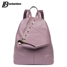Bostanten real mujeres del cuero genuino mochilas gril para portátil grande diario de viaje mochila mochila feminina mochilas escolares para los adolescentes