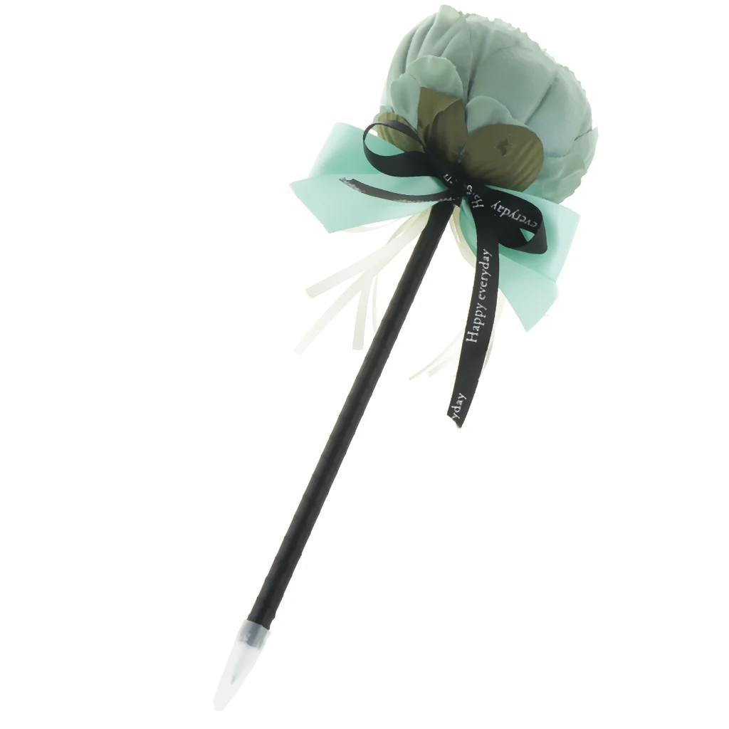 Wedding Guest Book Signing Pen Banquet Party Prom Crystal Ribbon Peony Flower Ball Pen With Ribbon And Flower Ball Decor