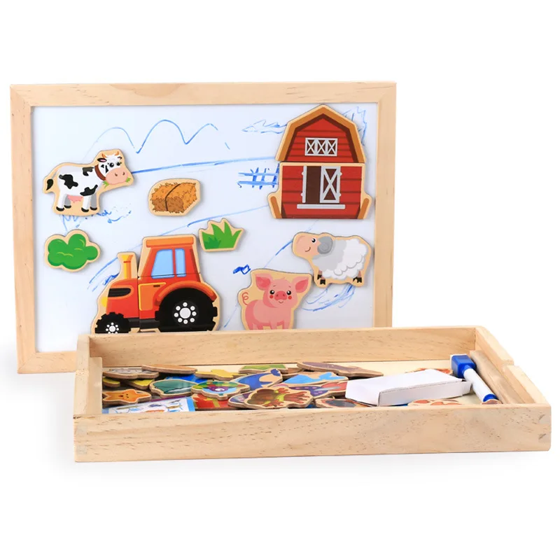 

Multifunctional Wooden Chalkboard Animal Magnetic Puzzle Whiteboard Blackboard Drawing Easel Board Arts Toys For Children Kids